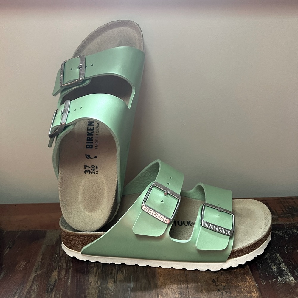 Birkenstock Arizona women slide on sandals light green Nubuck Size 37